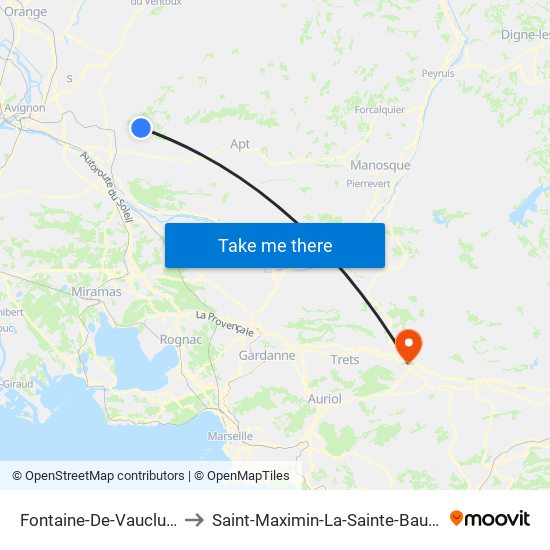 Fontaine-De-Vaucluse to Saint-Maximin-La-Sainte-Baume map