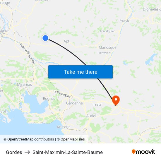 Gordes to Saint-Maximin-La-Sainte-Baume map
