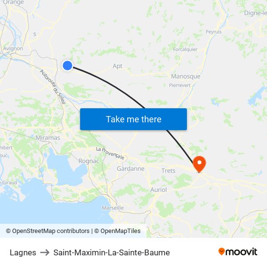 Lagnes to Saint-Maximin-La-Sainte-Baume map