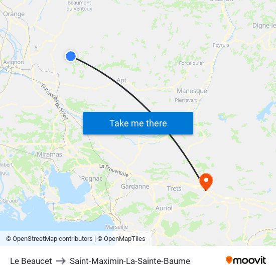 Le Beaucet to Saint-Maximin-La-Sainte-Baume map