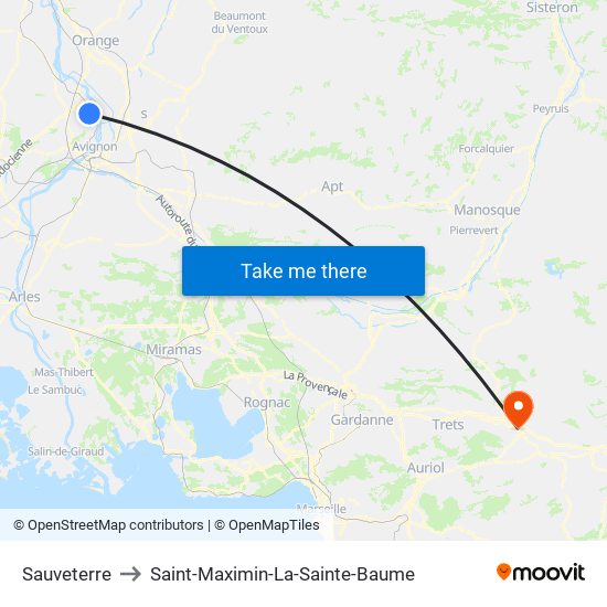 Sauveterre to Saint-Maximin-La-Sainte-Baume map