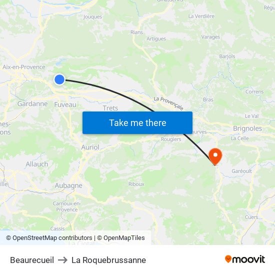 Beaurecueil to La Roquebrussanne map