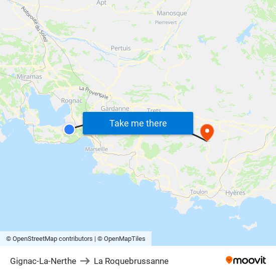 Gignac-La-Nerthe to La Roquebrussanne map