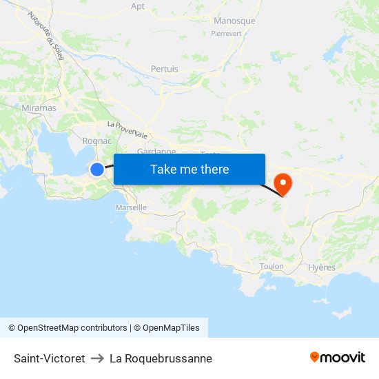 Saint-Victoret to La Roquebrussanne map