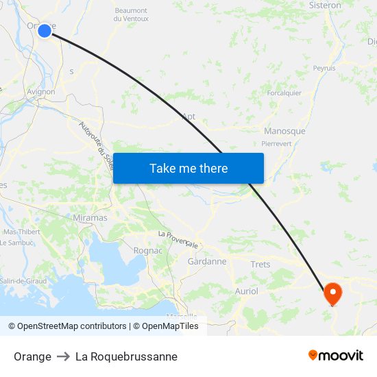 Orange to La Roquebrussanne map