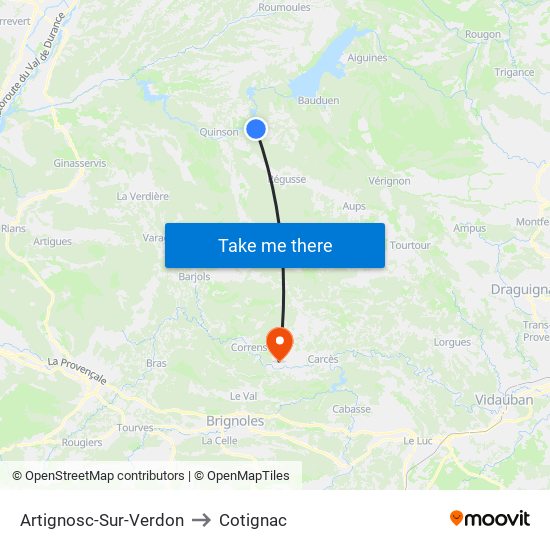 Artignosc-Sur-Verdon to Cotignac map