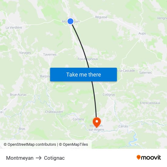 Montmeyan to Cotignac map