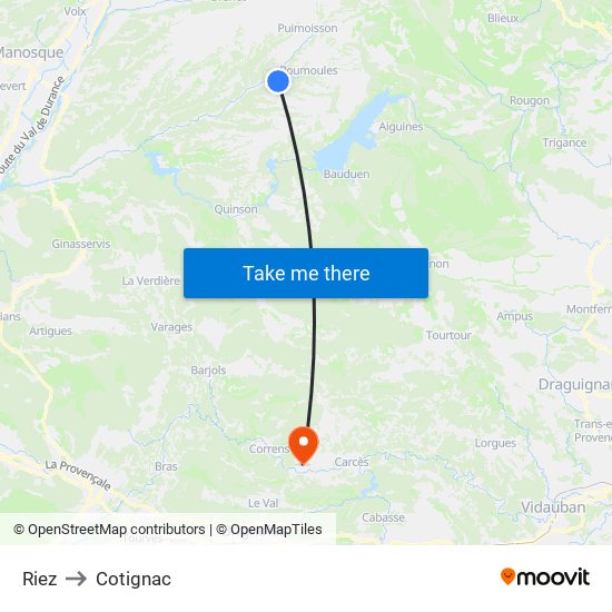 Riez to Cotignac map