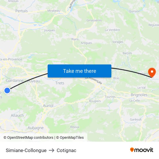 Simiane-Collongue to Cotignac map