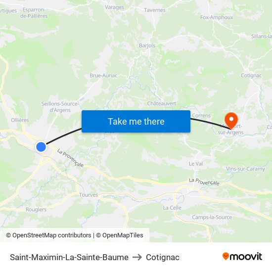 Saint-Maximin-La-Sainte-Baume to Cotignac map