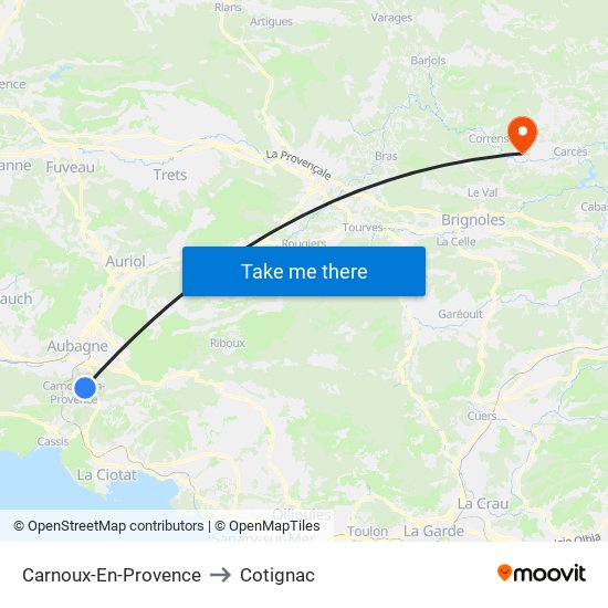 Carnoux-En-Provence to Cotignac map