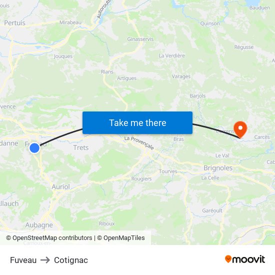 Fuveau to Cotignac map