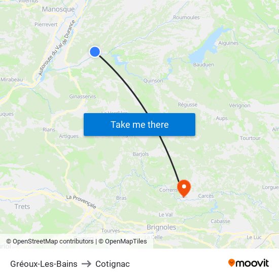 Gréoux-Les-Bains to Cotignac map