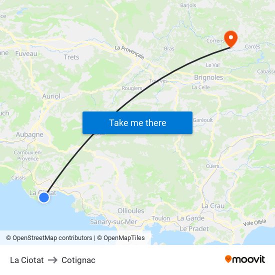 La Ciotat to Cotignac map