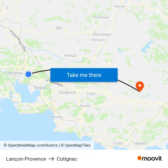 Lançon-Provence to Cotignac map