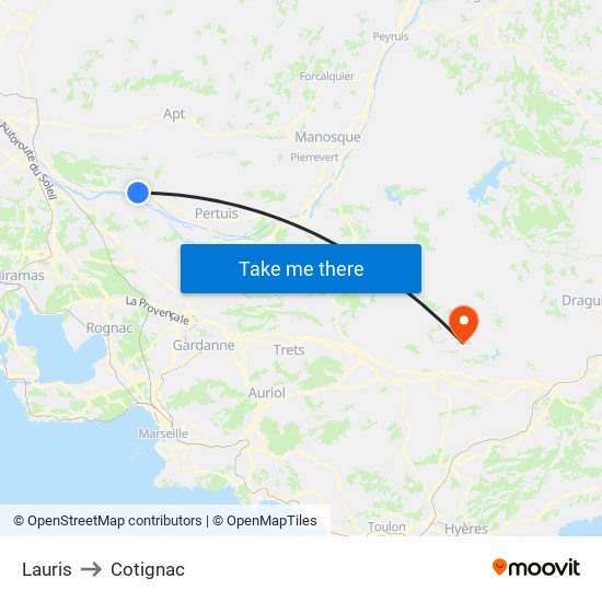 Lauris to Cotignac map