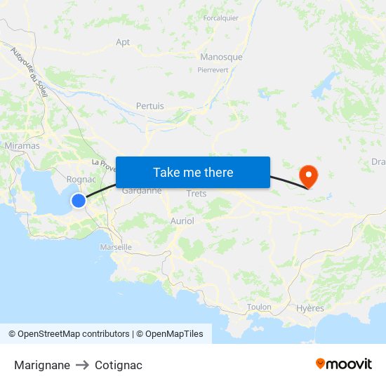 Marignane to Cotignac map