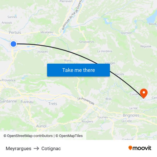 Meyrargues to Cotignac map
