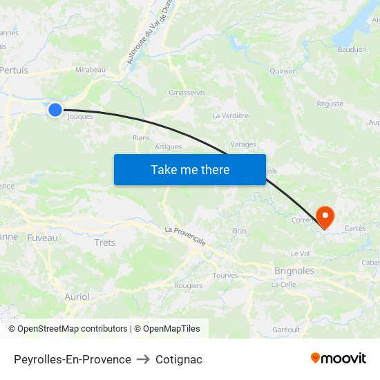 Peyrolles-En-Provence to Cotignac map