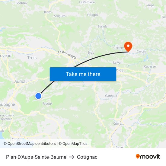 Plan-D'Aups-Sainte-Baume to Cotignac map