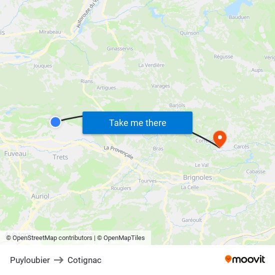 Puyloubier to Cotignac map