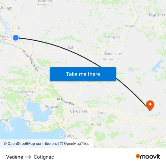 Vedène to Cotignac map