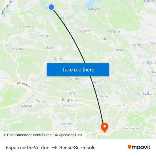 Esparron-De-Verdon to Besse-Sur-Issole map