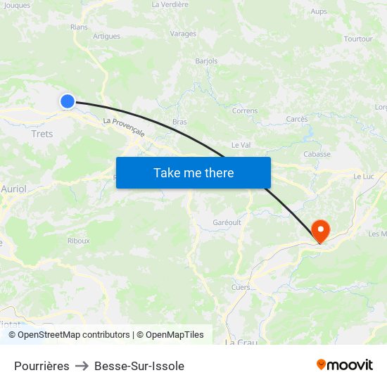 Pourrières to Besse-Sur-Issole map