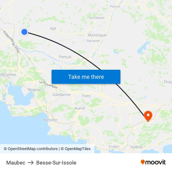 Maubec to Besse-Sur-Issole map