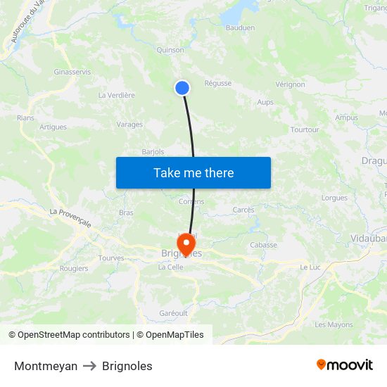 Montmeyan to Brignoles map