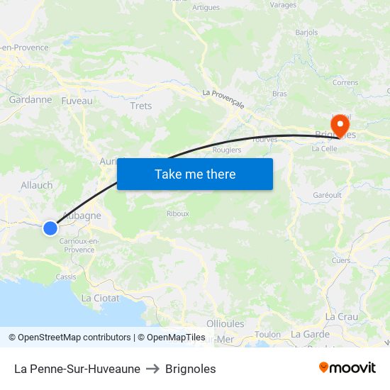 La Penne-Sur-Huveaune to Brignoles map