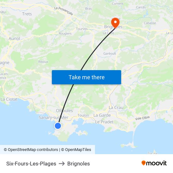 Six-Fours-Les-Plages to Brignoles map