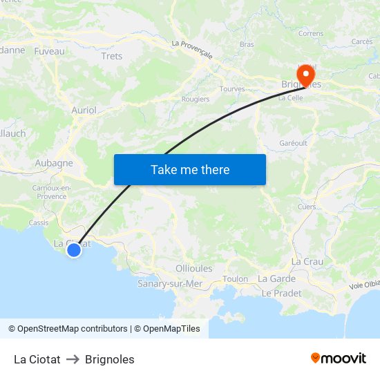 La Ciotat to Brignoles map