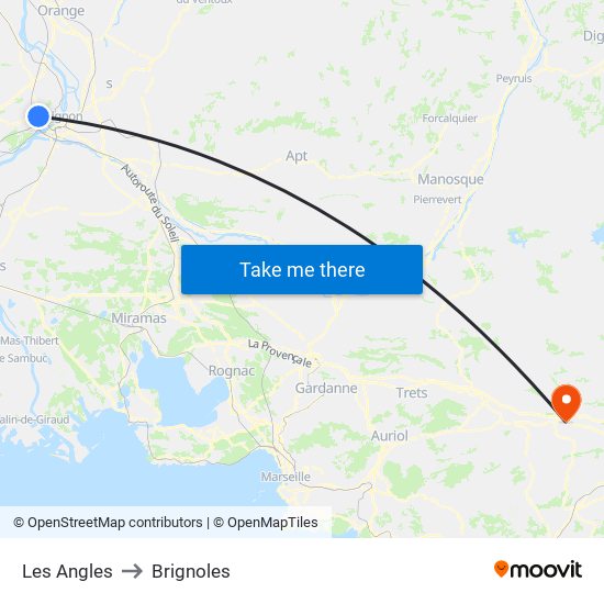 Les Angles to Brignoles map