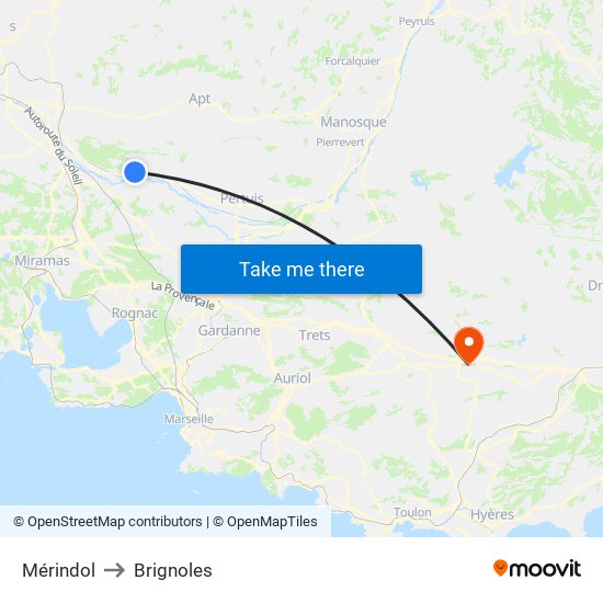 Mérindol to Brignoles map