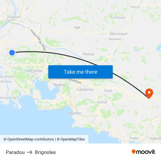Paradou to Brignoles map