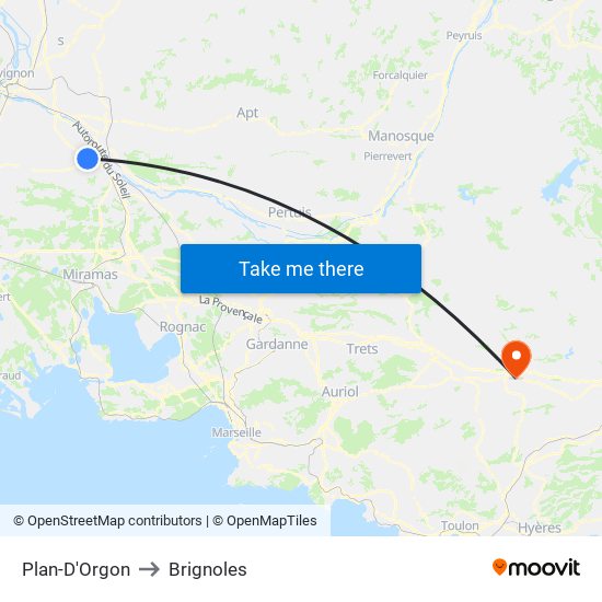 Plan-D'Orgon to Brignoles map