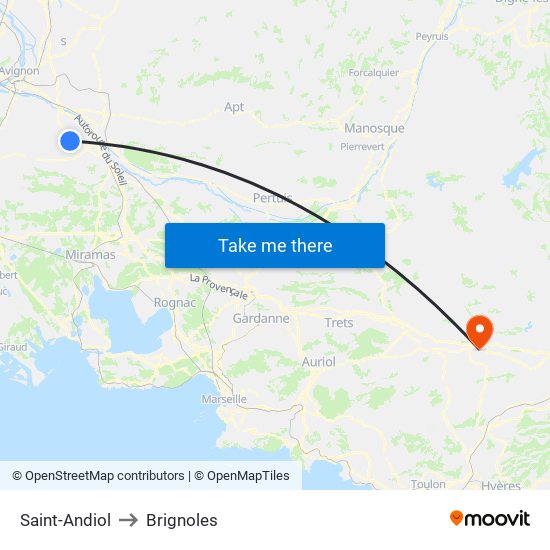 Saint-Andiol to Brignoles map