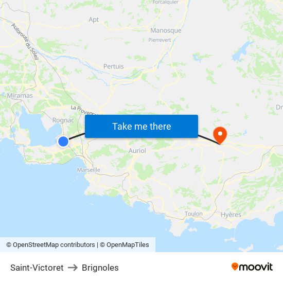 Saint-Victoret to Brignoles map