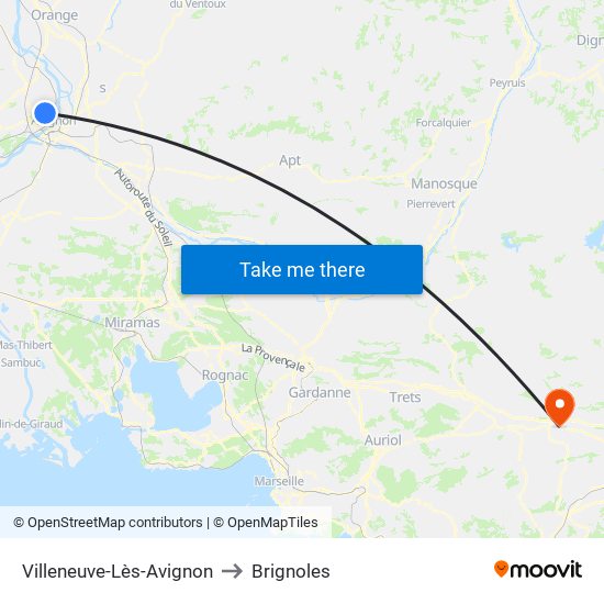 Villeneuve-Lès-Avignon to Brignoles map