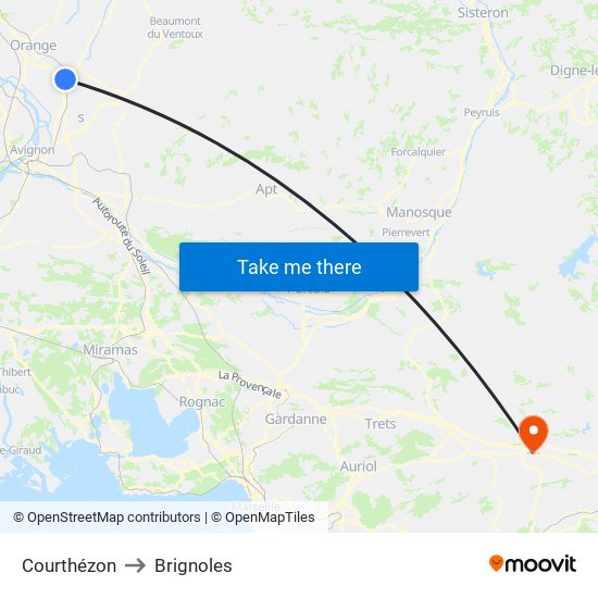 Courthézon to Brignoles map