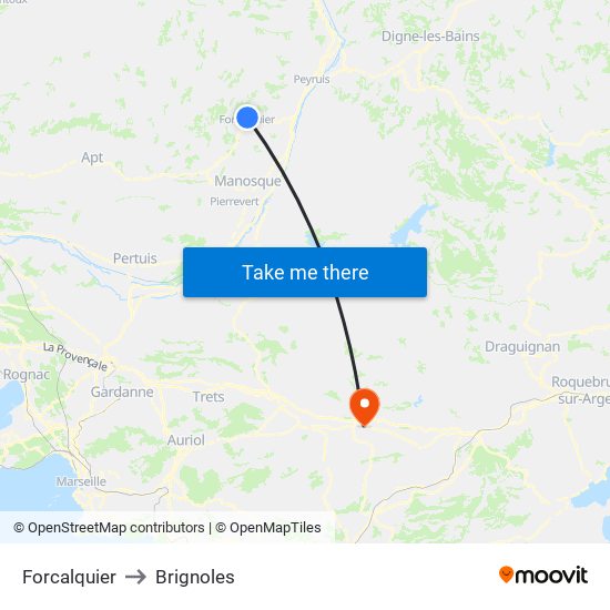 Forcalquier to Brignoles map