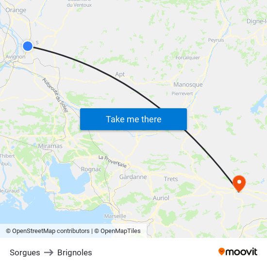Sorgues to Brignoles map