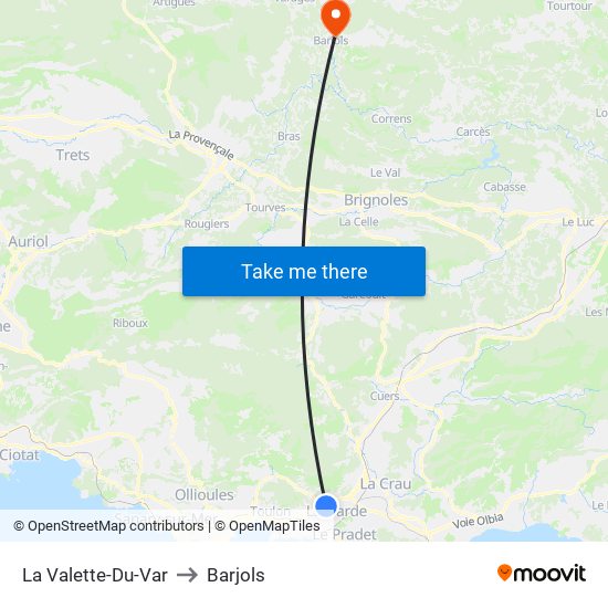 La Valette-Du-Var to Barjols map