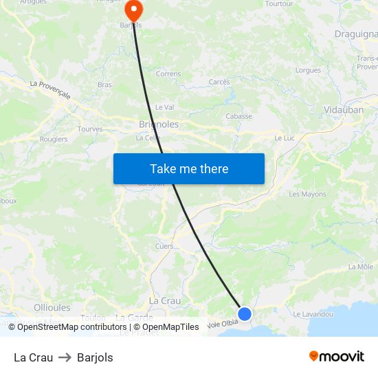 La Crau to Barjols map