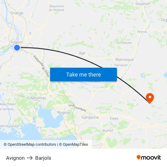 Avignon to Barjols map