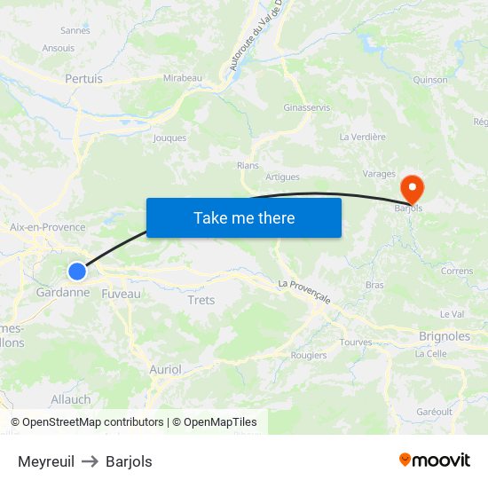 Meyreuil to Barjols map