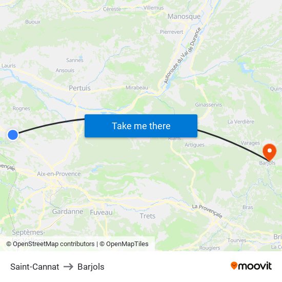 Saint-Cannat to Barjols map