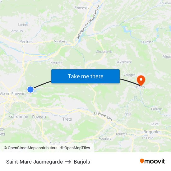 Saint-Marc-Jaumegarde to Barjols map