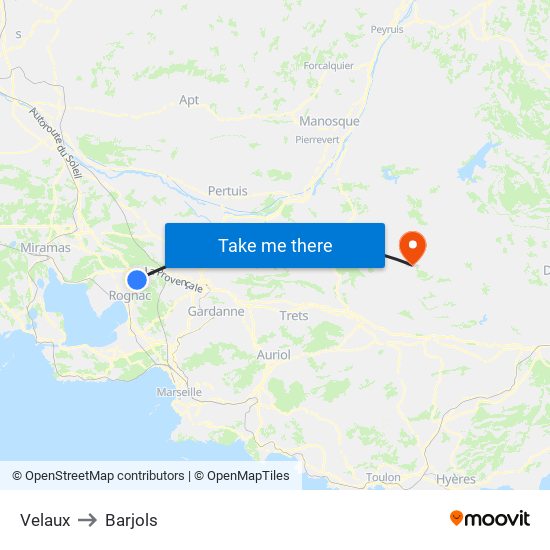 Velaux to Barjols map